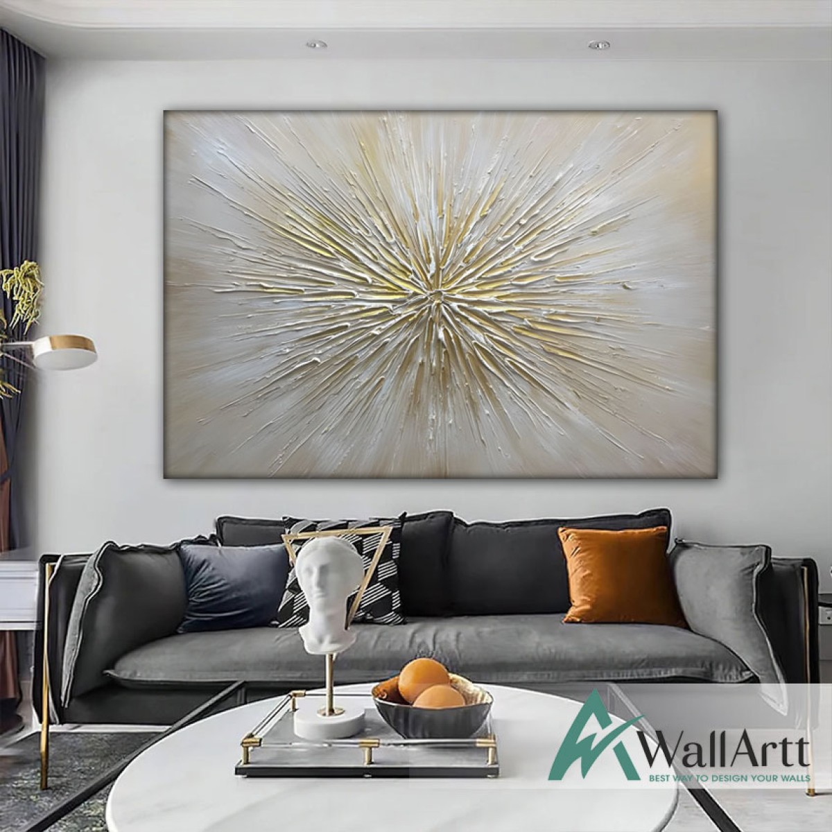 Yellow White Explosion 3d Heavy Textured Partial Oil Painting